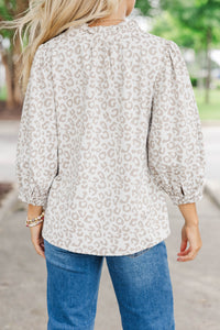 Perfectly You Taupe Leopard Textured Blouse