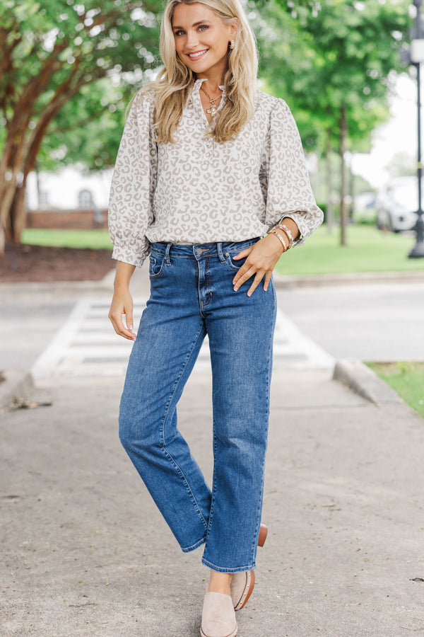 Perfectly You Taupe Leopard Textured Blouse
