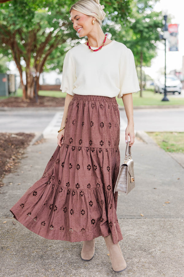 Soft Steps Brown Eyelet Maxi Skirt