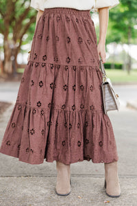 Soft Steps Brown Eyelet Maxi Skirt