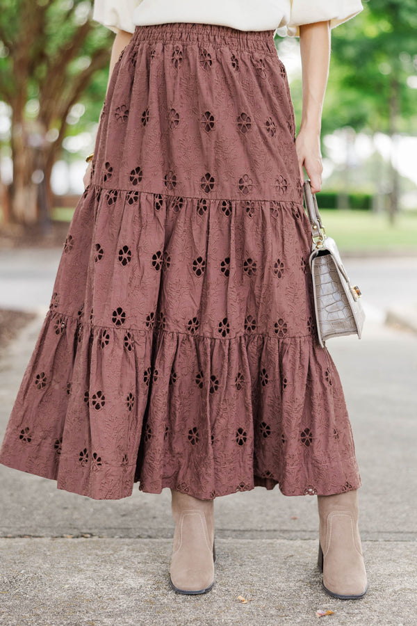 Soft Steps Brown Eyelet Maxi Skirt