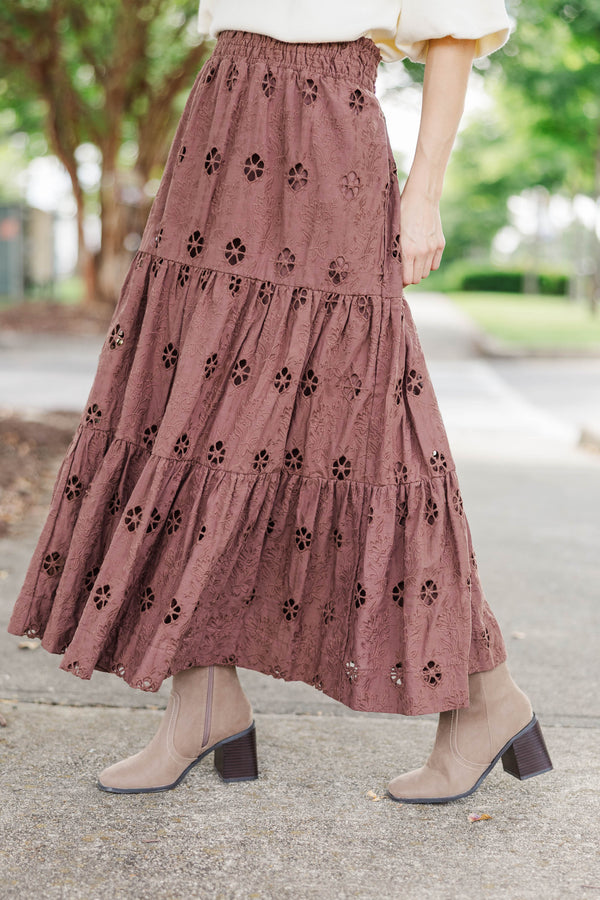 Soft Steps Brown Eyelet Maxi Skirt