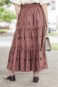 Soft Steps Brown Eyelet Maxi Skirt