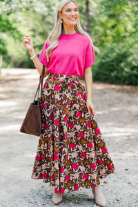 The Club Brown Floral Midi Skirt