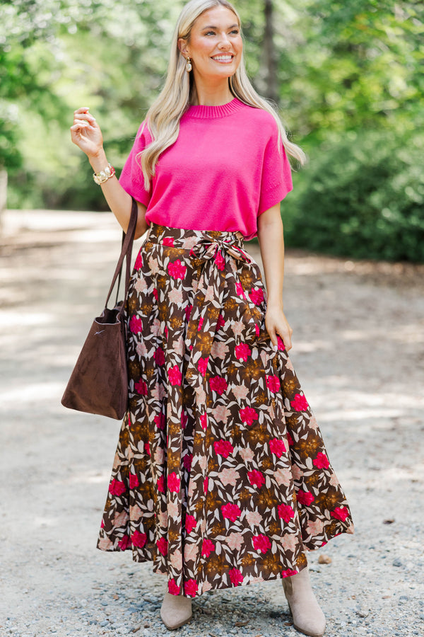 The Club Brown Floral Midi Skirt