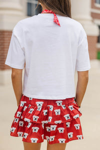 Here To Win White & Red Bulldogs Script Tee
