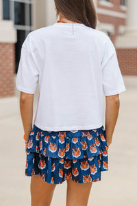 Here To Win White & Orange Tigers Script Tee