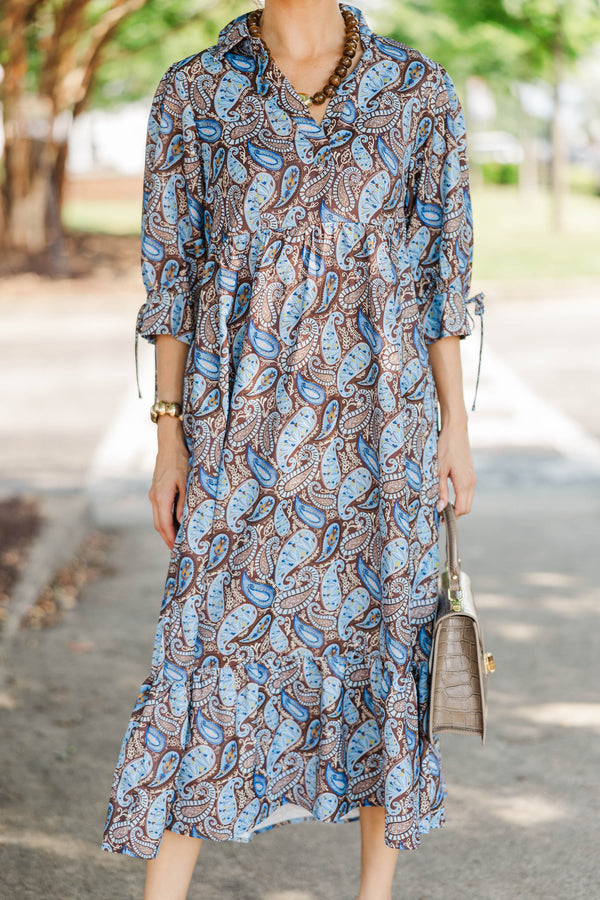 Love This Life Brown Paisley Midi Dress