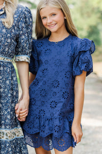 Girls: Get What You Love Navy Eyelet Dress