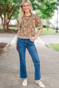 Isn't It Neat Brown Embroidered Blouse