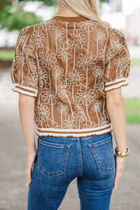 Isn't It Neat Brown Embroidered Blouse