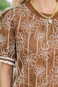 Isn't It Neat Brown Embroidered Blouse