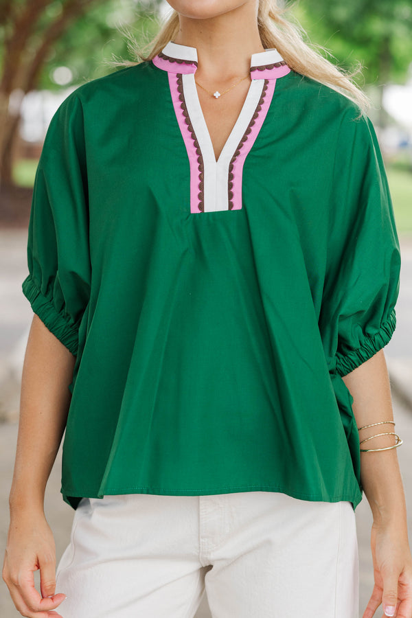 Right Where I Am Green Collared Blouse