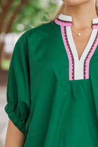 Right Where I Am Green Collared Blouse