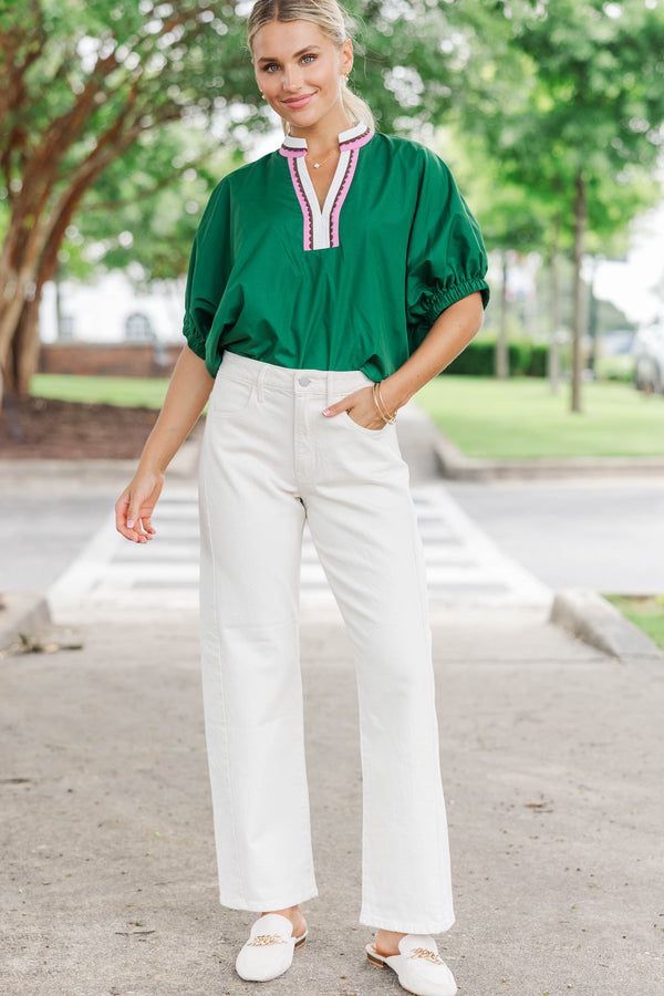 Right Where I Am Green Collared Blouse