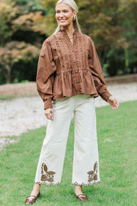 Lovely Little Moment Brown Ruffle Blouse