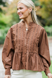 Lovely Little Moment Brown Ruffle Blouse