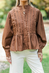 Lovely Little Moment Brown Ruffle Blouse