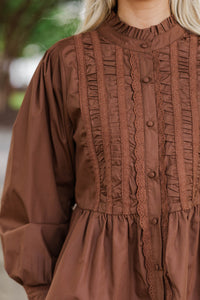 Lovely Little Moment Brown Ruffle Blouse