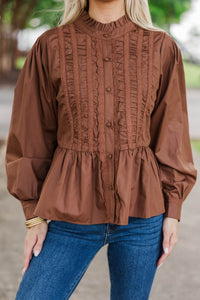 Lovely Little Moment Brown Ruffle Blouse