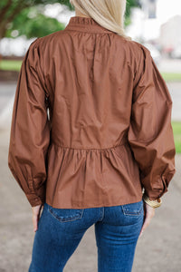 Lovely Little Moment Brown Ruffle Blouse