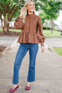 Lovely Little Moment Brown Ruffle Blouse