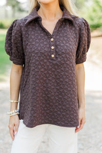 Worth Your While Brown Textured Blouse