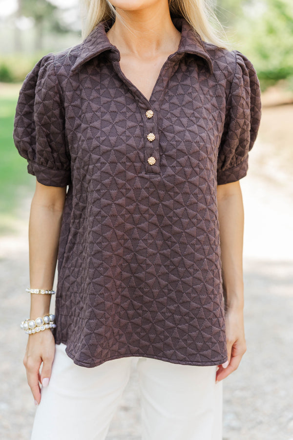 Worth Your While Brown Textured Blouse