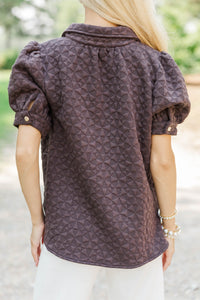 Worth Your While Brown Textured Blouse