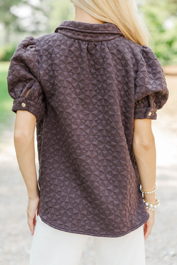 Worth Your While Brown Textured Blouse