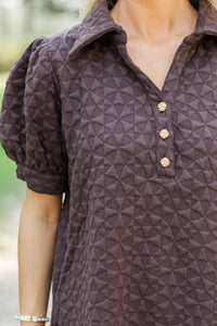Worth Your While Brown Textured Blouse