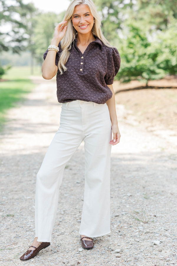 Worth Your While Brown Textured Blouse