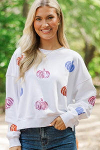 The Josie White Sequin Pumpkin Sweatshirt