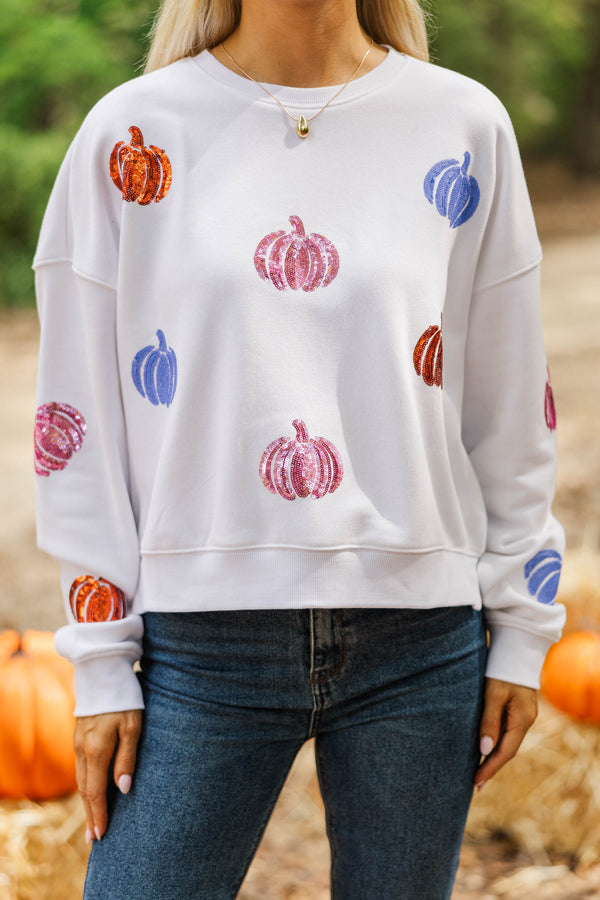 The Josie White Sequin Pumpkin Sweatshirt