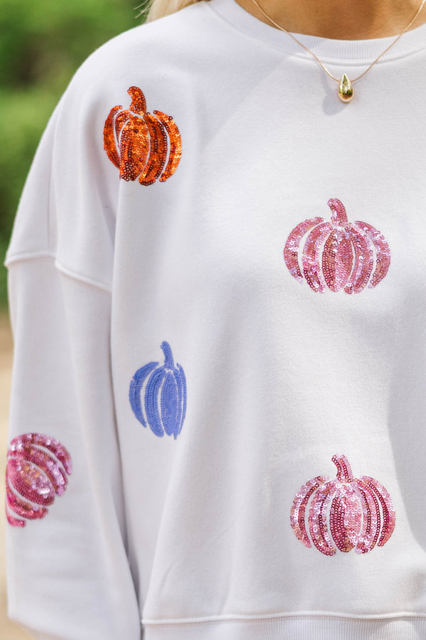The Josie White Sequin Pumpkin Sweatshirt