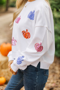 The Josie White Sequin Pumpkin Sweatshirt