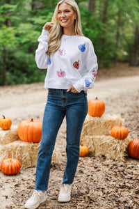 The Josie White Sequin Pumpkin Sweatshirt