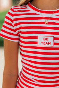 Girls: Rally Girl Red Striped Go Team Patch Top