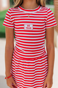 Girls: Rally Girl Red Striped Go Team Patch Top