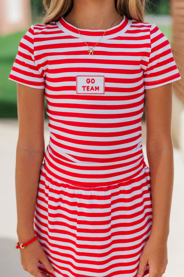 Girls: Rally Girl Red Striped Go Team Patch Top