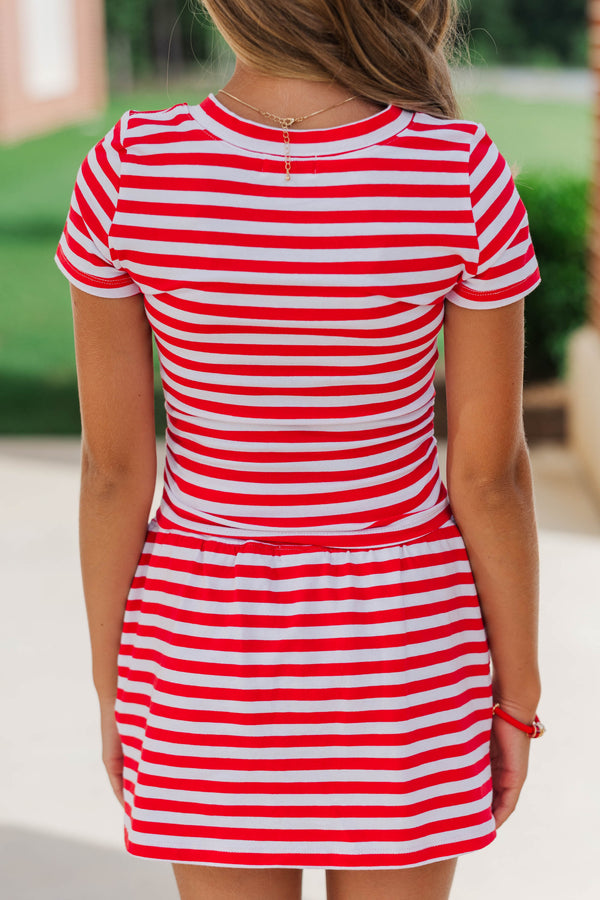 Girls: Rally Girl Red Striped Go Team Patch Top