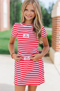 Girls: Rally Girl Red Striped Go Team Patch Top