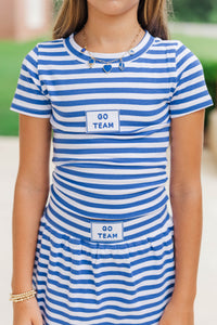 Girls: Rally Girl Royal Blue Striped Go Team Patch Top