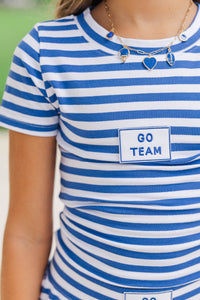 Girls: Rally Girl Royal Blue Striped Go Team Patch Top