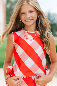 Girls: Never Misses Red Gingham Skort Set