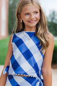 Girls: Never Misses Royal Blue Gingham Skort Set