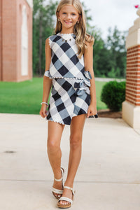 Girls: Never Misses Black Gingham Skort Set