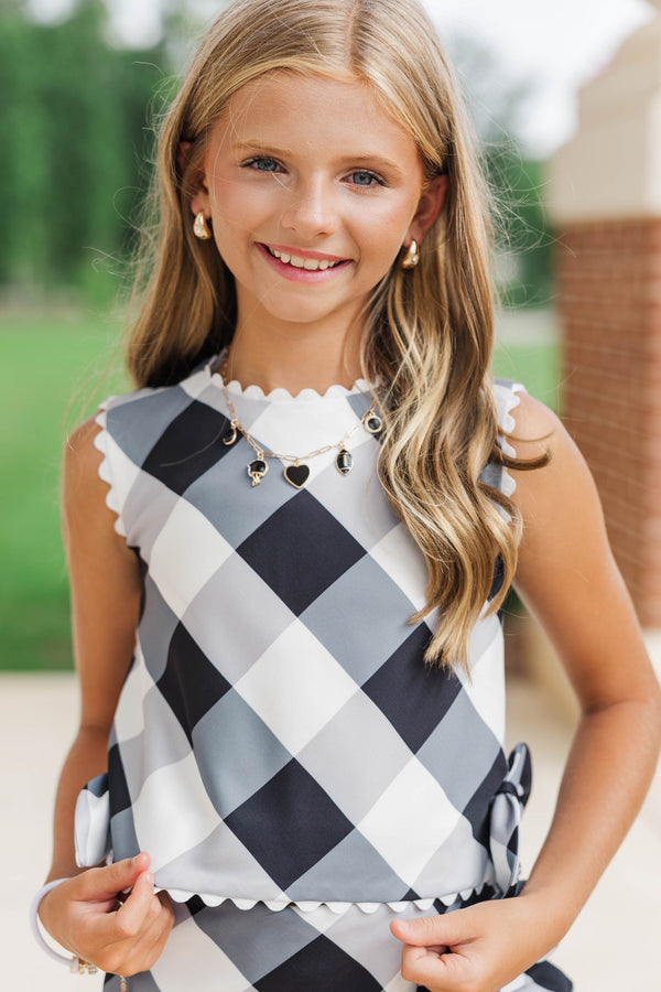 Girls: Never Misses Black Gingham Skort Set