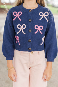 Girls: The Alyson Navy Bow Cardigan