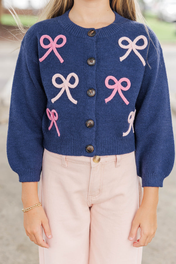 Girls: The Alyson Navy Bow Cardigan
